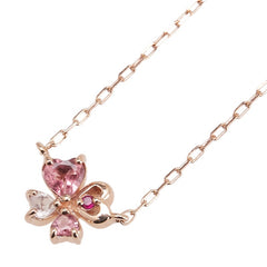 ヨンドシー K10PG ピンクゴールド トルマリン ハート クローバー モチーフ ネックレス レディース 4℃ 【中古】