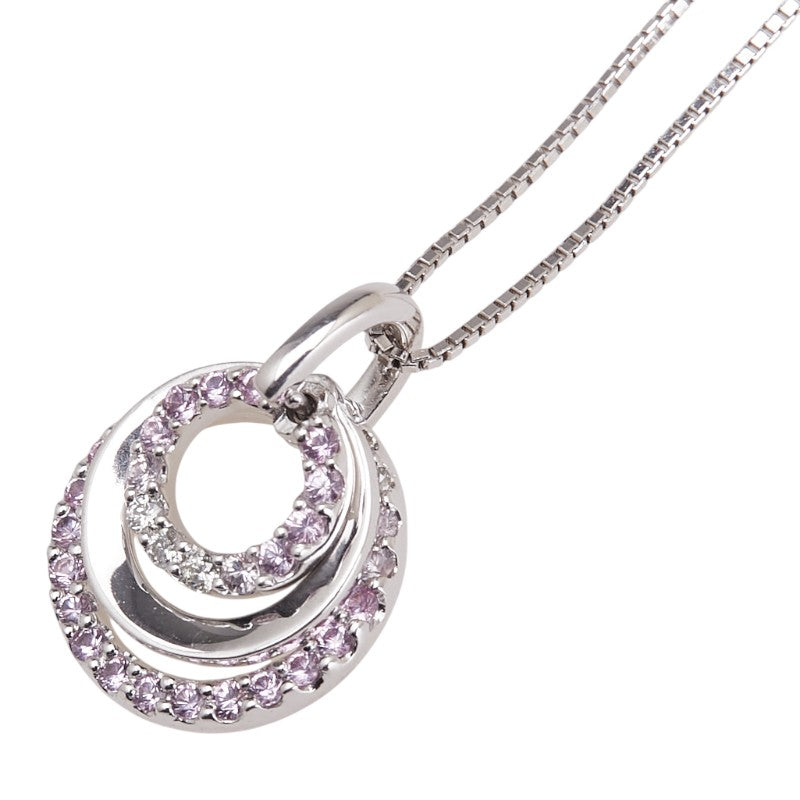 ヨンドシー K18WG ホワイトゴールド ダイヤ 色石 ベネチアン チェーン ネックレス レディース 4℃ 【中古】