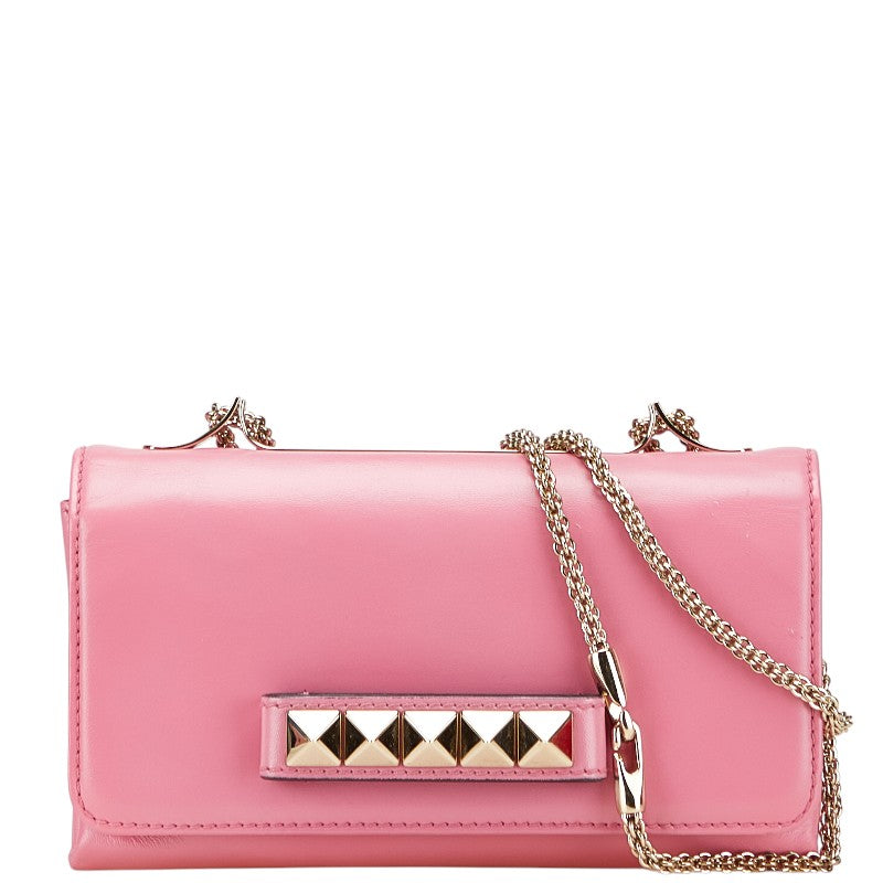 ヴァレンティノ スタッズ ショルダーバッグ ピンク レザー レディース VALENTINO 【中古】