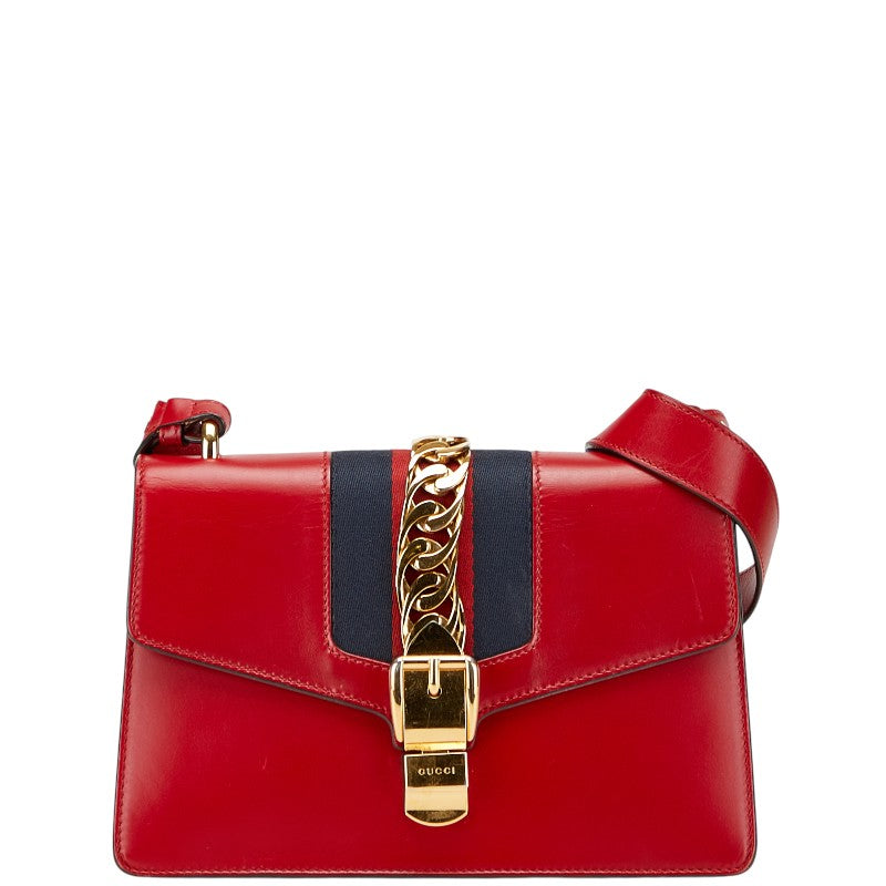 グッチ シルヴィ ショルダーバッグ 421882 レッド ネイビー レザー レディース GUCCI 【中古】