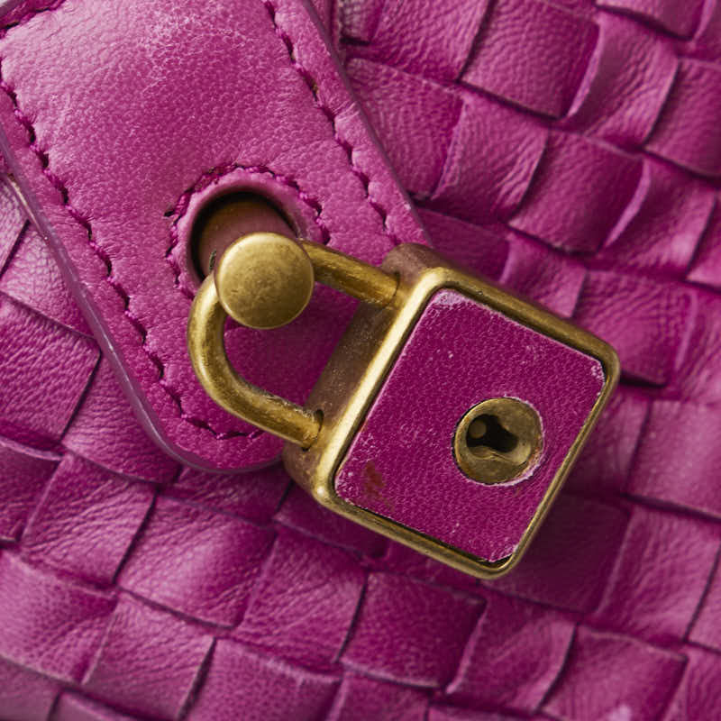 ボッテガヴェネタ イントレチャート ハンドバッグ ミニボストンバッグ パープル レザー レディース BOTTEGAVENETA 【中古】