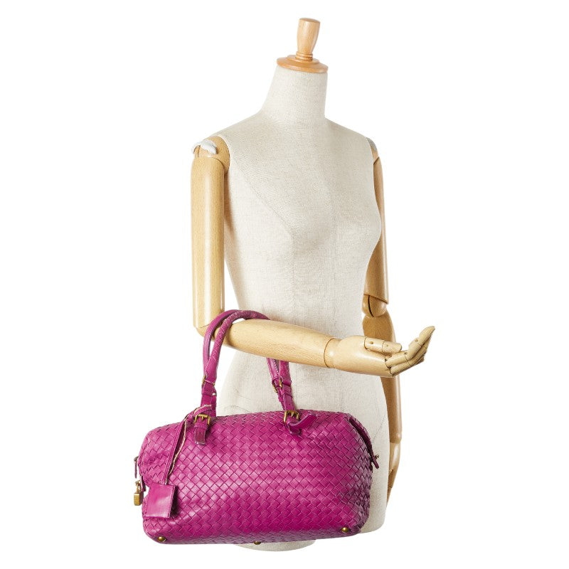 ボッテガヴェネタ イントレチャート ハンドバッグ ミニボストンバッグ パープル レザー レディース BOTTEGAVENETA 【中古】