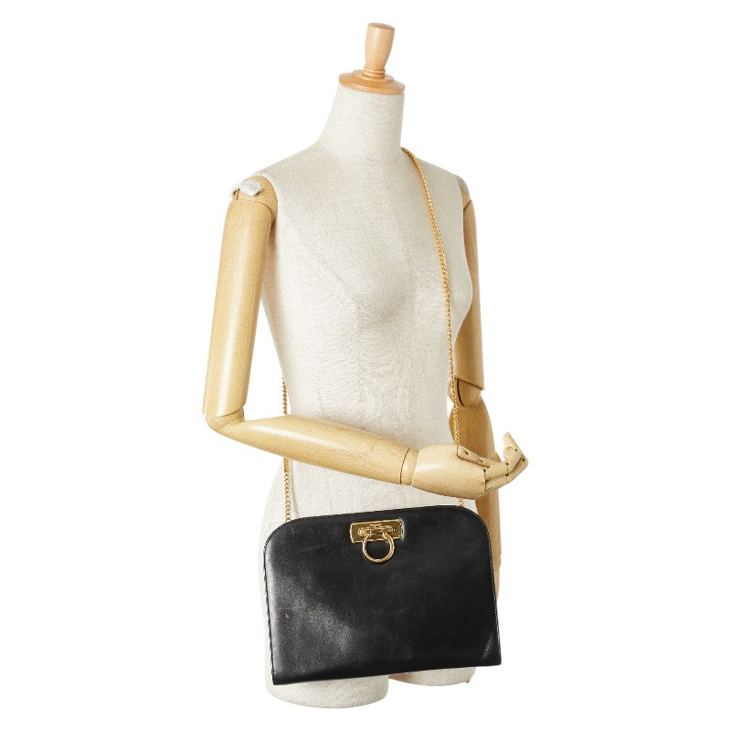 サルヴァトーレフェラガモ ガンチーニ チェーン ショルダーバッグ P21 0587 ブラック カーフレザー レディース Salvatore Ferragamo 【中古】