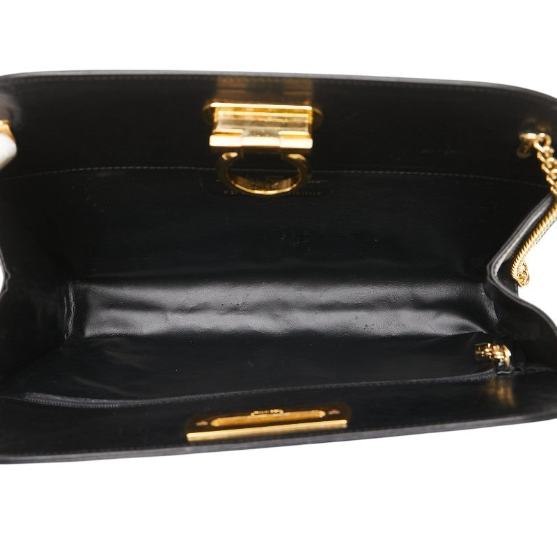 サルヴァトーレフェラガモ ガンチーニ チェーン ショルダーバッグ P21 0587 ブラック カーフレザー レディース Salvatore Ferragamo 【中古】