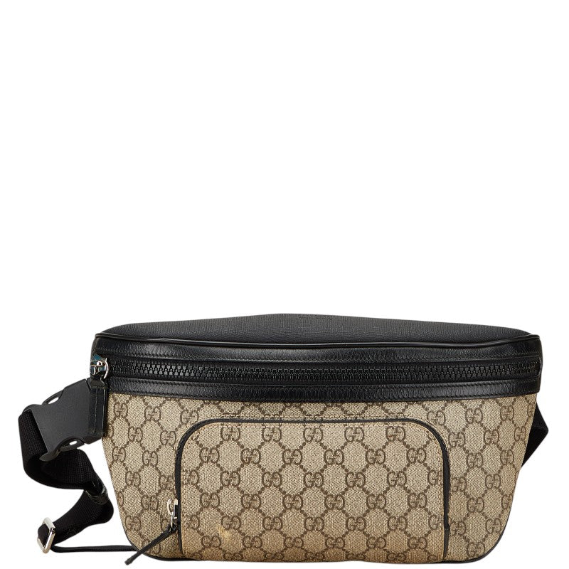 グッチ GGスプリーム ウエストバッグ 450946 ベージュ ブラック PVC レザー レディース GUCCI 【中古】