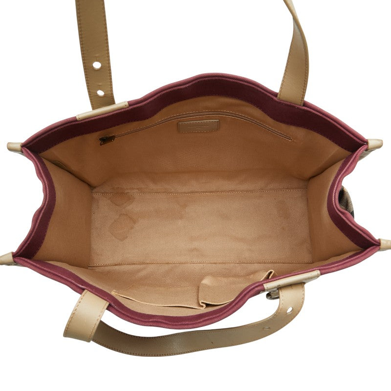 バーバリー チェック ハンドバッグ トートバッグ パープル ベージュ キャンバス レザー レディース BURBERRY 【中古】