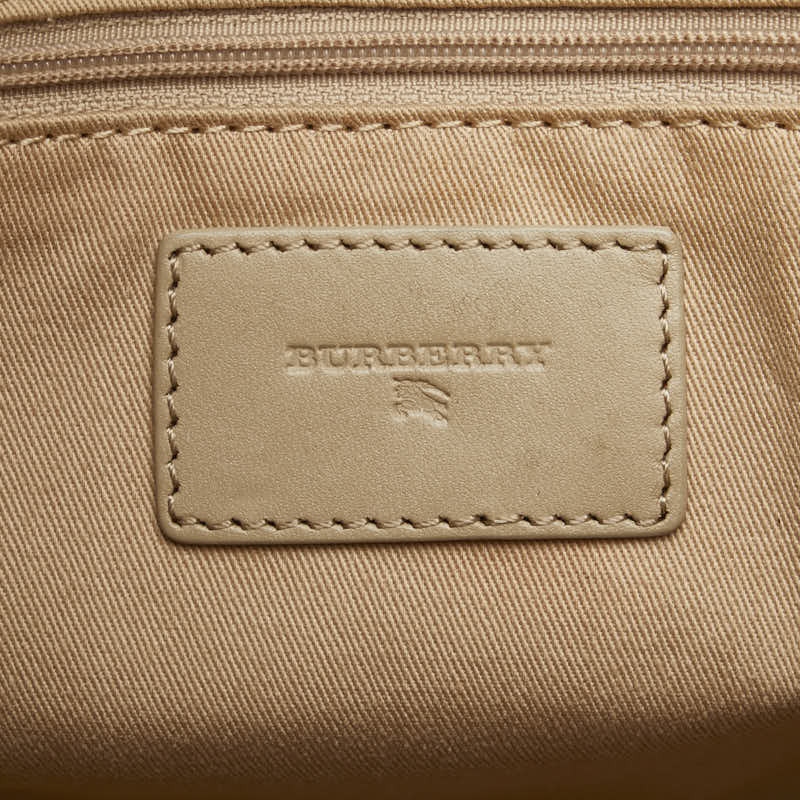 バーバリー チェック ハンドバッグ トートバッグ パープル ベージュ キャンバス レザー レディース BURBERRY 【中古】