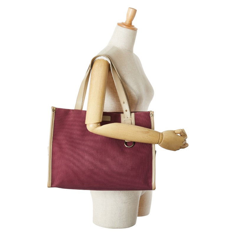 バーバリー チェック ハンドバッグ トートバッグ パープル ベージュ キャンバス レザー レディース BURBERRY 【中古】