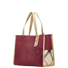 バーバリー チェック ハンドバッグ トートバッグ パープル ベージュ キャンバス レザー レディース BURBERRY 【中古】