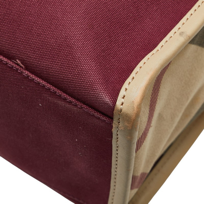 バーバリー チェック ハンドバッグ トートバッグ パープル ベージュ キャンバス レザー レディース BURBERRY 【中古】