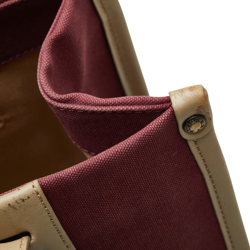 バーバリー チェック ハンドバッグ トートバッグ パープル ベージュ キャンバス レザー レディース BURBERRY 【中古】