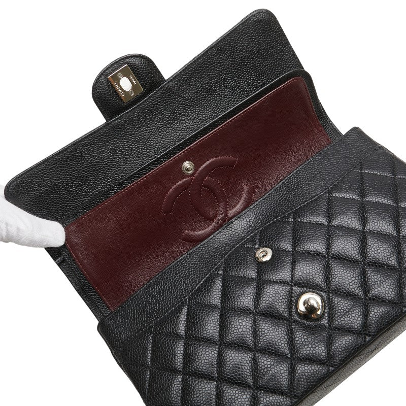 シャネル ココマーク マトラッセ25 ダブルフラップ チェーン ショルダーバッグ ブラック キャビアスキン レディース CHANEL 【中古】