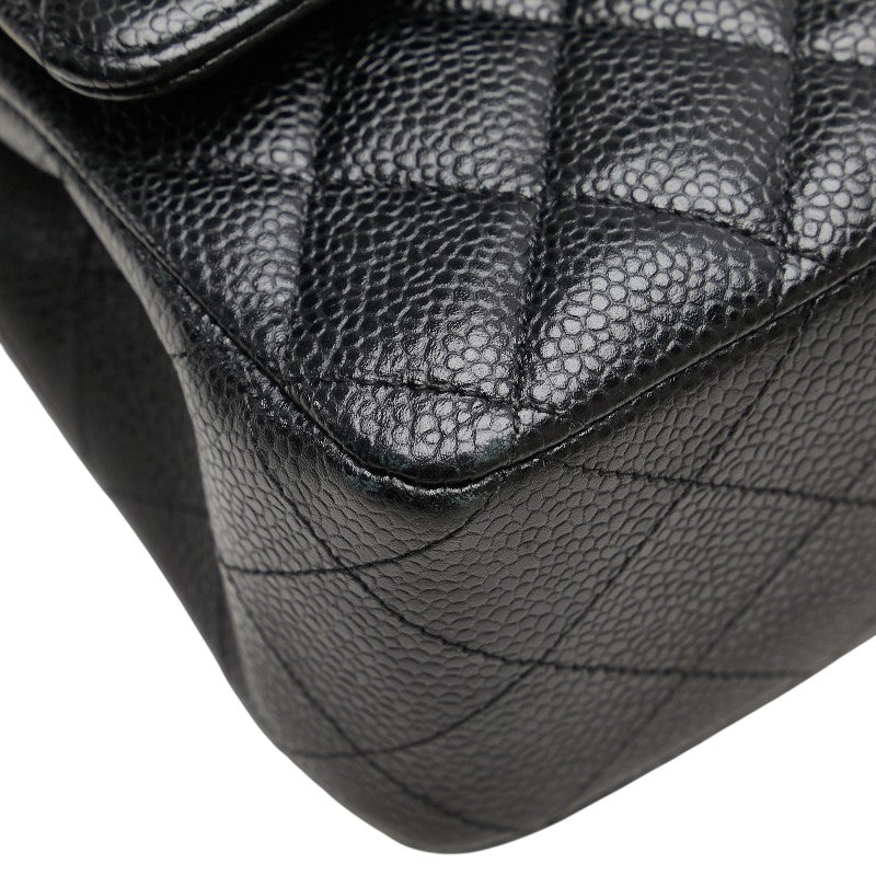 シャネル ココマーク マトラッセ25 ダブルフラップ チェーン ショルダーバッグ ブラック キャビアスキン レディース CHANEL 【中古】