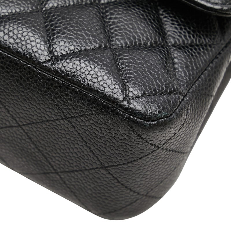 シャネル ココマーク マトラッセ25 ダブルフラップ チェーン ショルダーバッグ ブラック キャビアスキン レディース CHANEL 【中古】