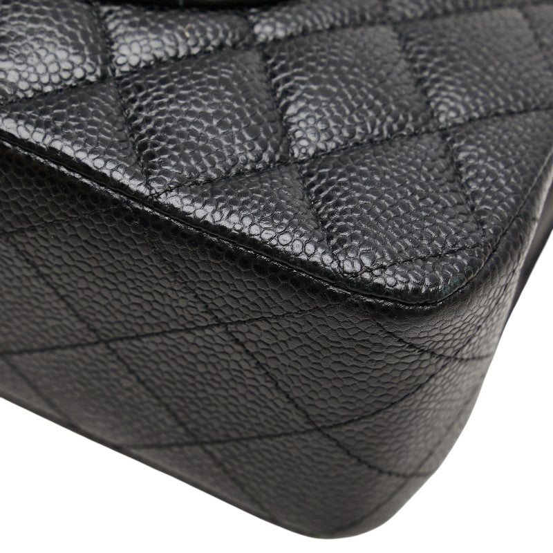 シャネル ココマーク マトラッセ25 ダブルフラップ チェーン ショルダーバッグ ブラック キャビアスキン レディース CHANEL 【中古】