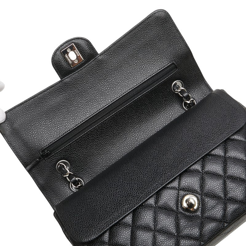 シャネル ココマーク マトラッセ25 ダブルフラップ チェーン ショルダーバッグ ブラック キャビアスキン レディース CHANEL 【中古】
