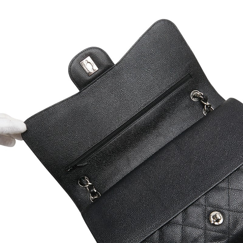 シャネル ココマーク マトラッセ30 ダブルフラップ チェーン ショルダーバッグ ブラック キャビアスキン レディース CHANEL 【中古】