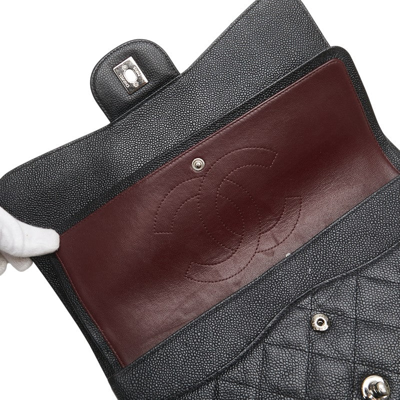 シャネル ココマーク マトラッセ30 ダブルフラップ チェーン ショルダーバッグ ブラック キャビアスキン レディース CHANEL 【中古】
