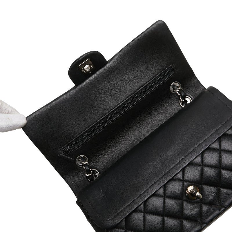 シャネル マトラッセ25 ダブルフラップ ココマーク チェーン ショルダーバッグ ブラック ラムスキン レディース CHANEL 【中古】