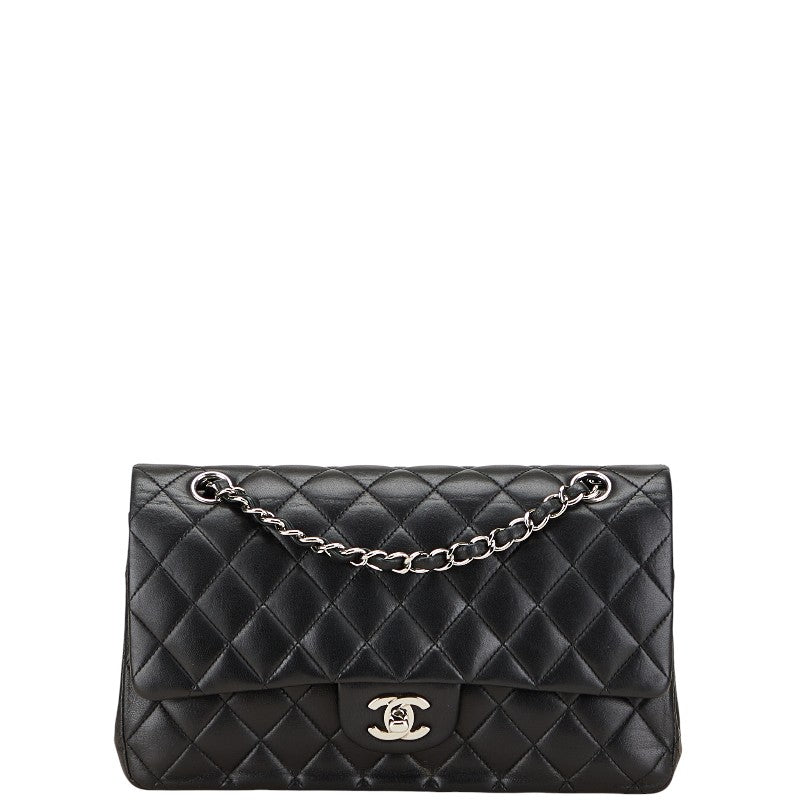 シャネル マトラッセ25 ダブルフラップ ココマーク チェーン ショルダーバッグ ブラック ラムスキン レディース CHANEL 【中古】