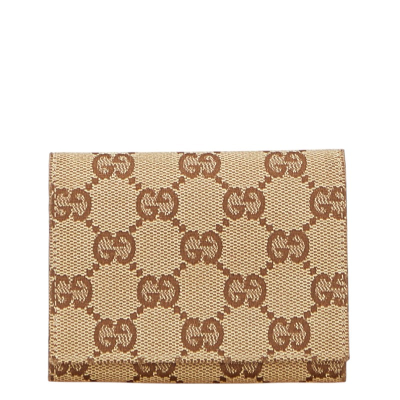 グッチ GGキャンバス カードケース パスケース 120965 ベージュ ブラウン キャンバス レザー レディース GUCCI 【中古】