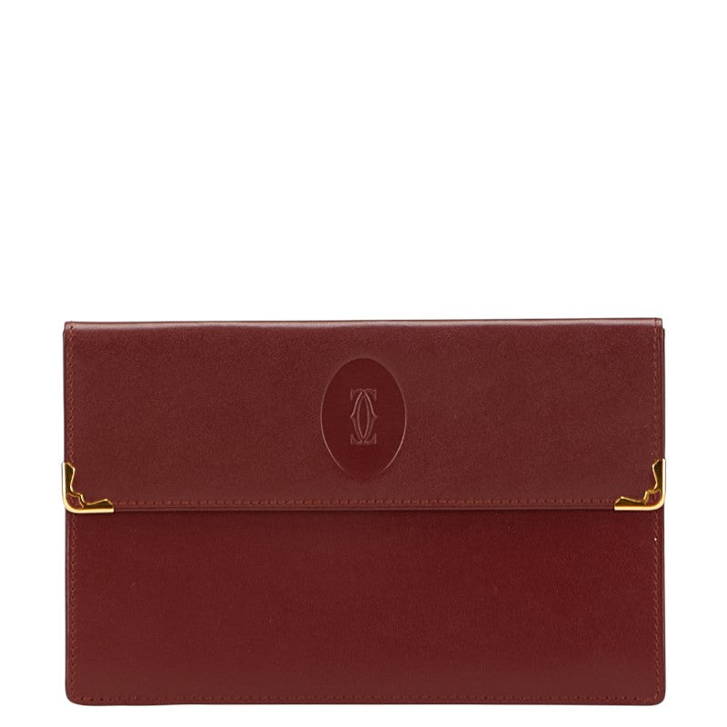 カルティエ マストライン ポーチ ワインレッド ボルドー レザー レディース CARTIER 【中古】
