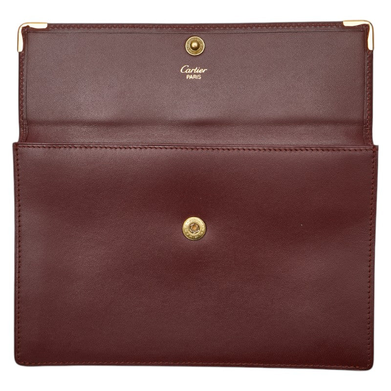 カルティエ マストライン ポーチ ワインレッド ボルドー レザー レディース CARTIER 【中古】