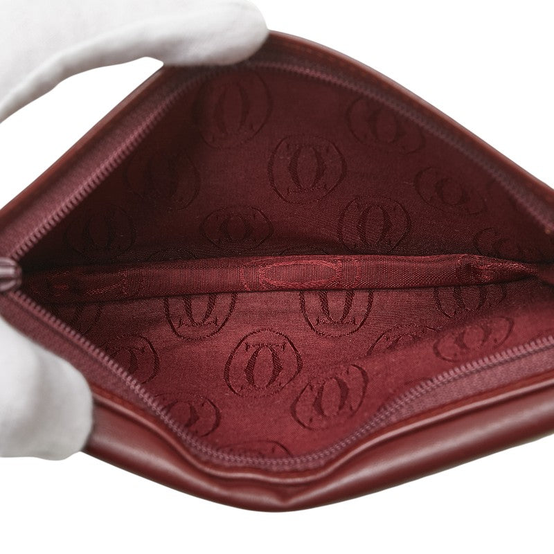 カルティエ マストライン ポーチ ワインレッド ボルドー レザー レディース CARTIER 【中古】