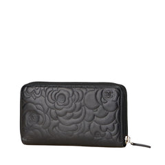 シャネル カメリア ココマーク 長財布 ラウンドファスナー ブラック ラムスキン レディース CHANEL 【中古】