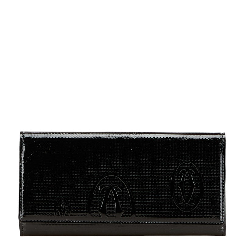 カルティエ ハッピーバースデー 長財布 ブラック エナメル レディース CARTIER 【中古】