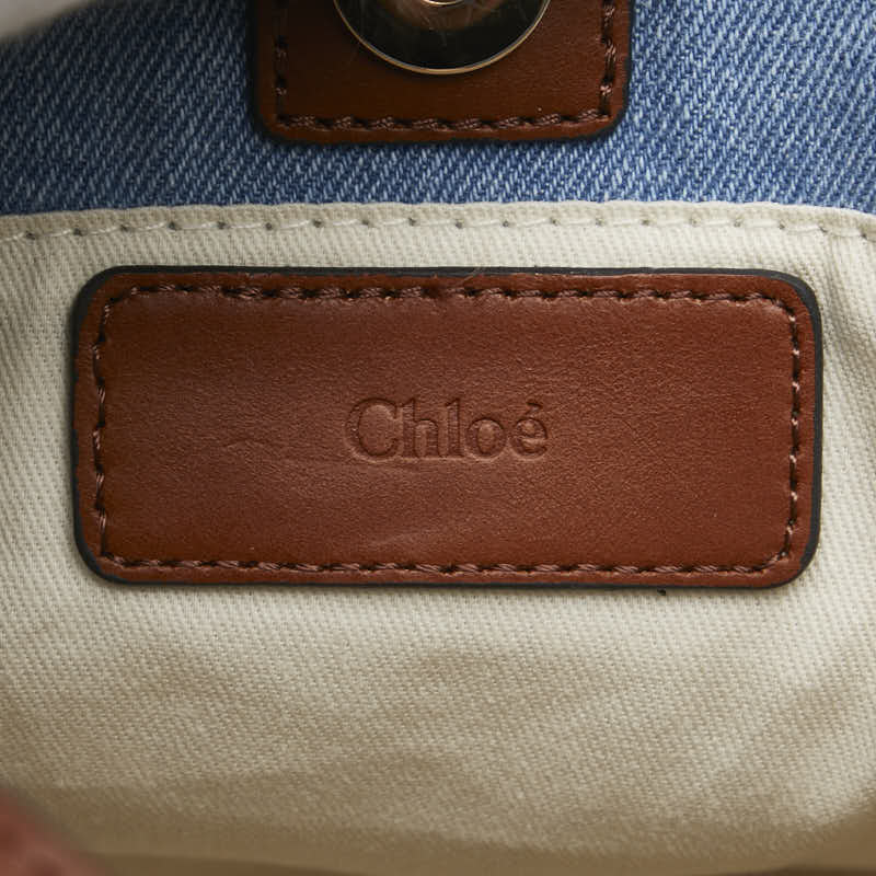 クロエ キッズ ロゴ デニム ハンドバッグ ショルダーバッグ ブルー ブラウン コットン レディース Chloe 【中古】