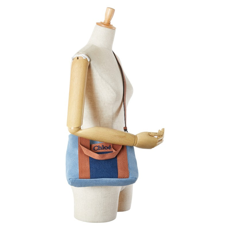 クロエ キッズ ロゴ デニム ハンドバッグ ショルダーバッグ ブルー ブラウン コットン レディース Chloe 【中古】