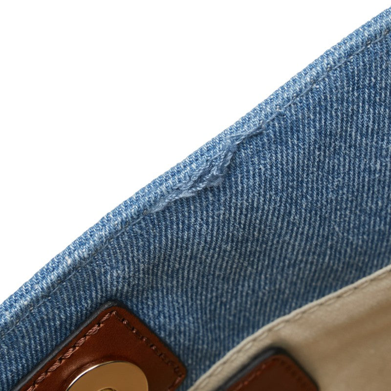 クロエ キッズ ロゴ デニム ハンドバッグ ショルダーバッグ ブルー ブラウン コットン レディース Chloe 【中古】