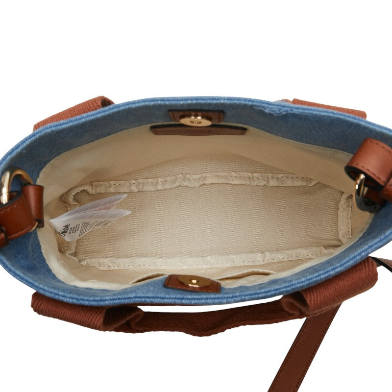 クロエ キッズ ロゴ デニム ハンドバッグ ショルダーバッグ ブルー ブラウン コットン レディース Chloe 【中古】