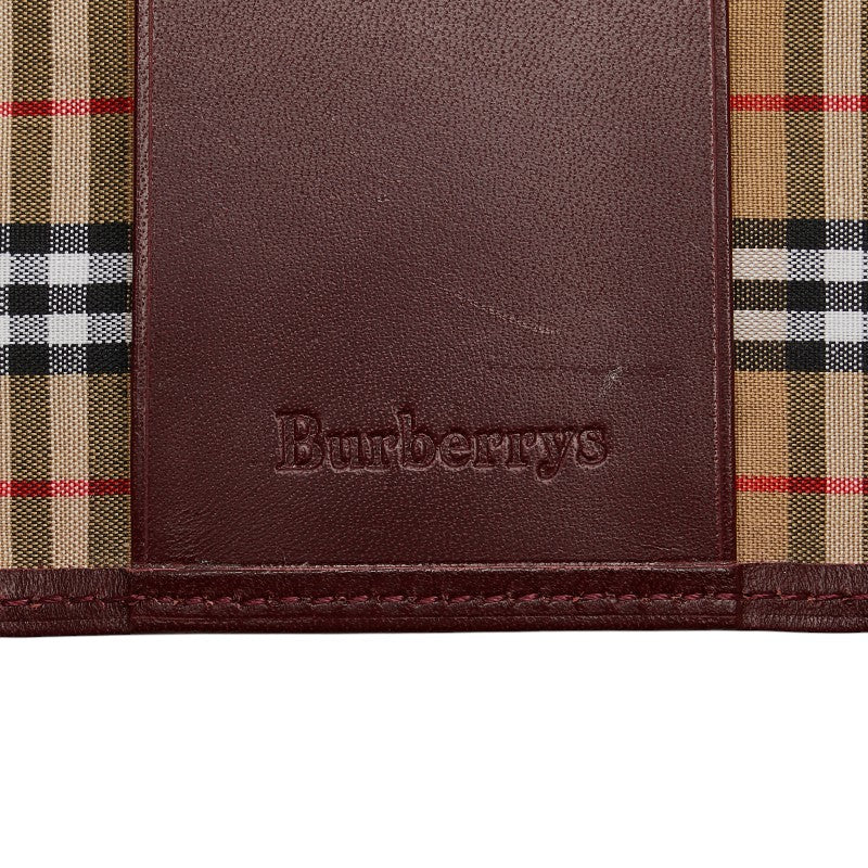 バーバリー ノバチェック キーケース 3連 ワインレッド ボルドー レザー レディース BURBERRY 【中古】