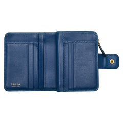 プラダ 三角ロゴプレート L字 二つ折り財布 ブルー サフィアーノレザー レディース PRADA 【中古】
