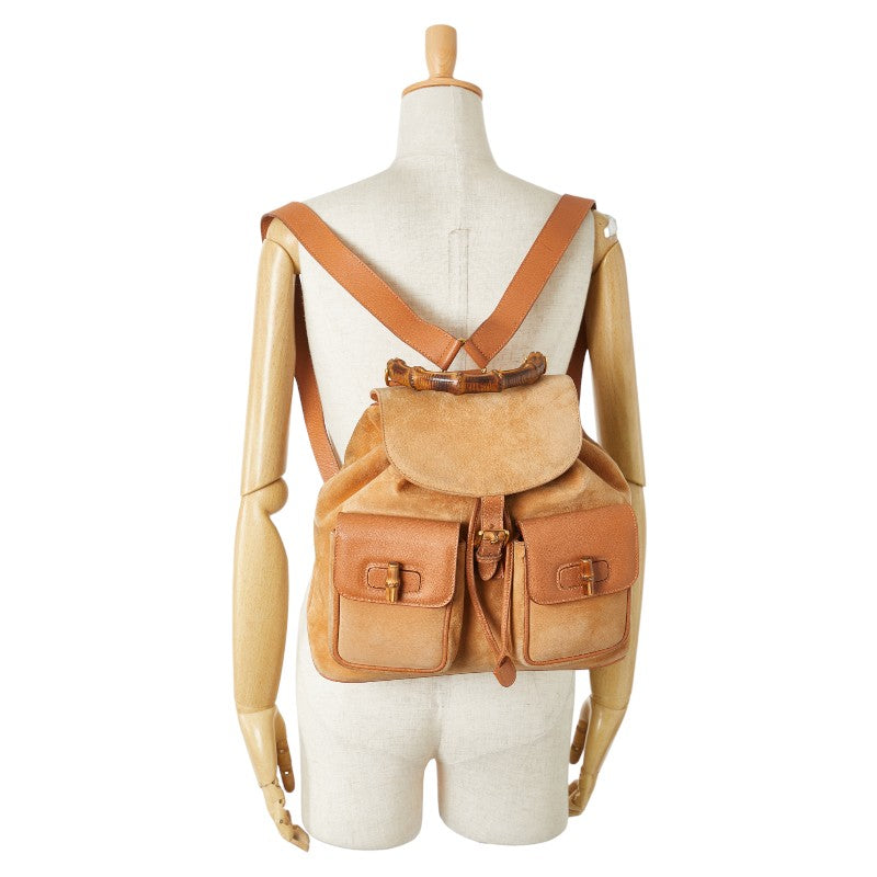 グッチ バンブー リュック バックパック 003 58 0016 ブラウン レザー スウェット レディース GUCCI 【中古】