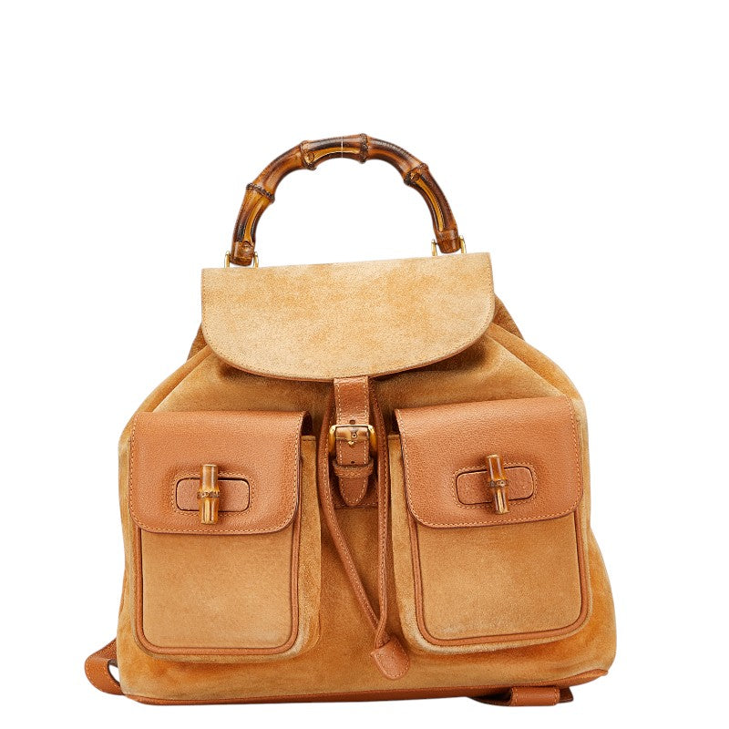 グッチ バンブー リュック バックパック 003 58 0016 ブラウン レザー スウェット レディース GUCCI 【中古】