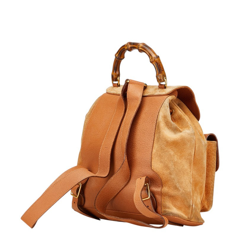 グッチ バンブー リュック バックパック 003 58 0016 ブラウン レザー スウェット レディース GUCCI 【中古】