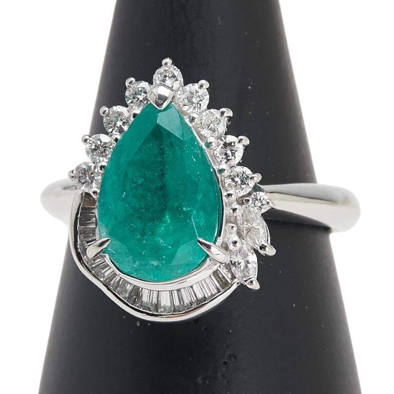 Pt900 プラチナ エメラルド3.10ct ダイヤ0.55ct リング 指輪 レディース 16号 【中古】