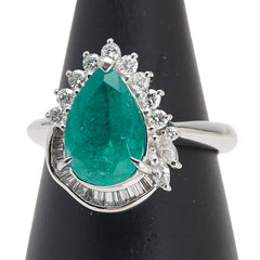 Pt900 プラチナ エメラルド3.10ct ダイヤ0.55ct リング 指輪 レディース 16号 【中古】