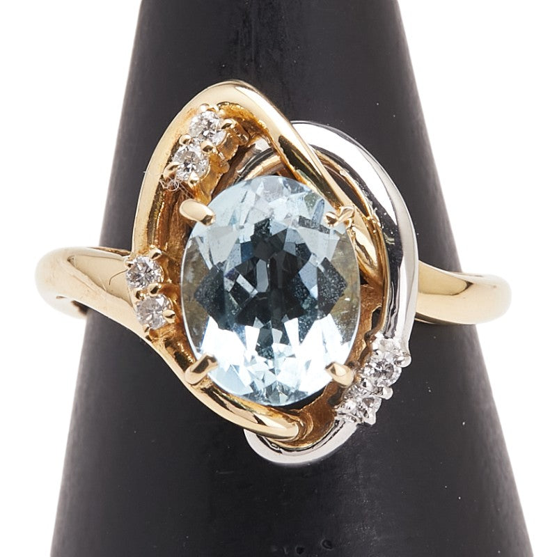 K18YG イエローゴールド Pt900 プラチナ コンビ アクアマリン1.06ct ダイヤ0.08ct リング 指輪 レディース 11号 【中古】