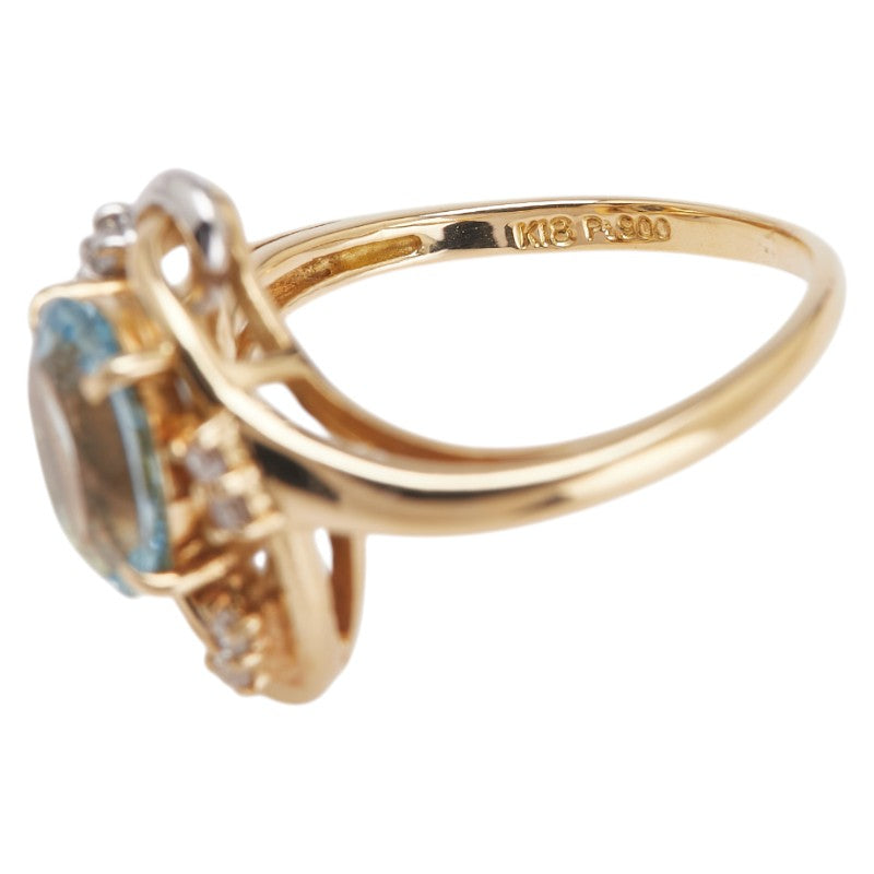 K18YG イエローゴールド Pt900 プラチナ コンビ アクアマリン1.06ct ダイヤ0.08ct リング 指輪 レディース 11号 【中古】
