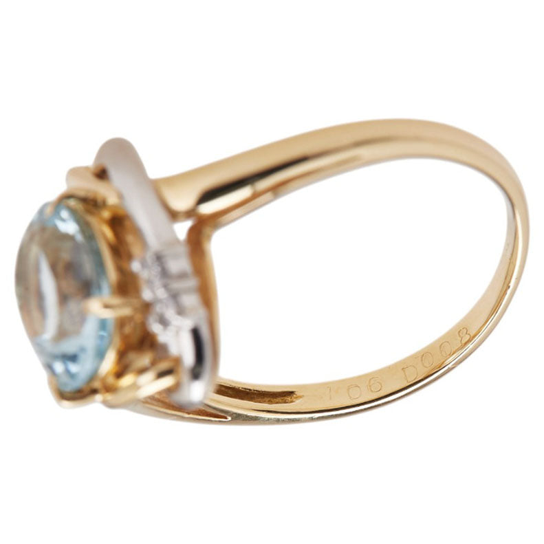 K18YG イエローゴールド Pt900 プラチナ コンビ アクアマリン1.06ct ダイヤ0.08ct リング 指輪 レディース 11号 【中古】