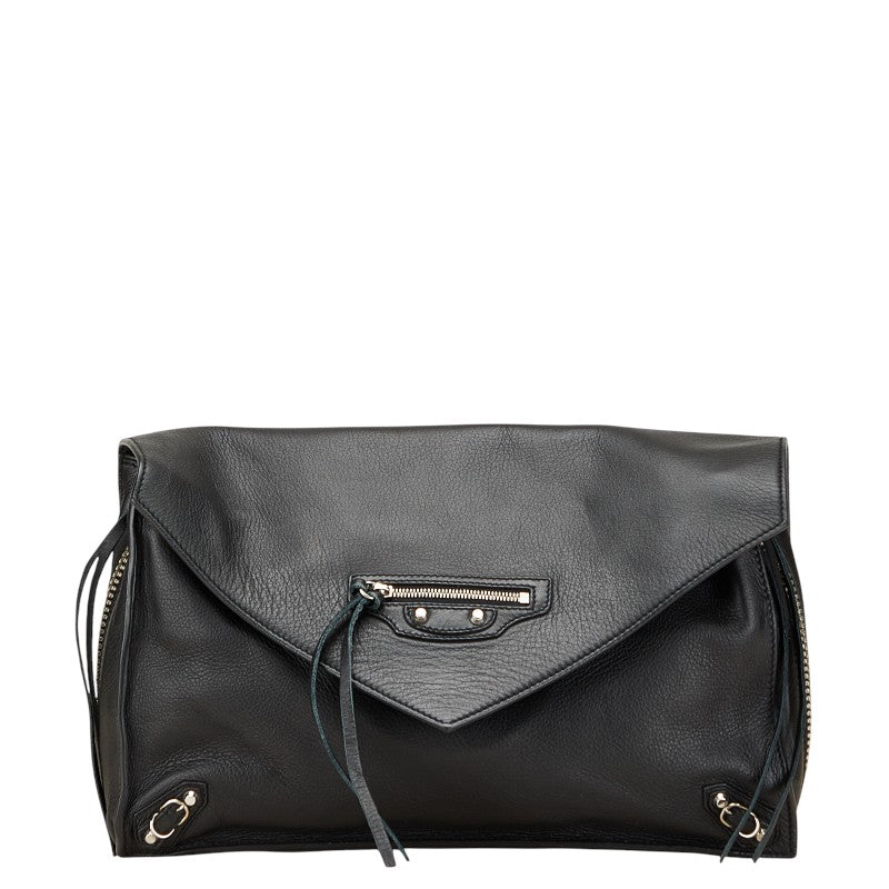 バレンシアガ ペーパー ジップ アラウンド クラッチバッグ ブラック レザー レディース BALENCIAGA 【中古】