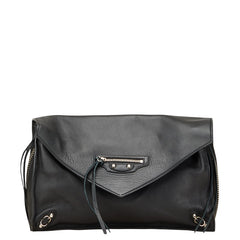 バレンシアガ ペーパー ジップ アラウンド クラッチバッグ ブラック レザー レディース BALENCIAGA 【中古】