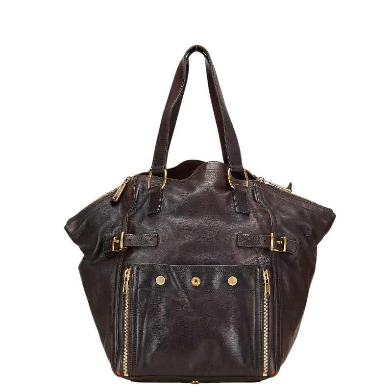 サンローラン リヴゴーシュ ダウンタウン トートバッグ 175884 ダークブラウン レザー レディース SAINT LAURENT 【中古】