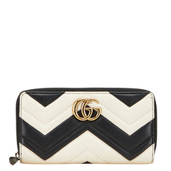 グッチ GGマーモント ハート キルティング ラウンドファスナー 長財布 443123 ホワイト ブラック レザー レディース GUCCI 【中古】