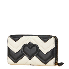 グッチ GGマーモント ハート キルティング ラウンドファスナー 長財布 443123 ホワイト ブラック レザー レディース GUCCI 【中古】