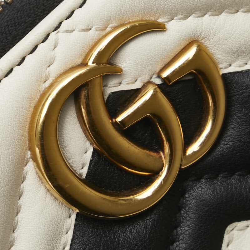 グッチ GGマーモント ハート キルティング ラウンドファスナー 長財布 443123 ホワイト ブラック レザー レディース GUCCI 【中古】